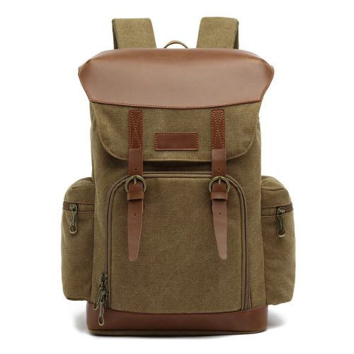 FB001 Vintage crazy horse leather waxed canvas laptop backpack