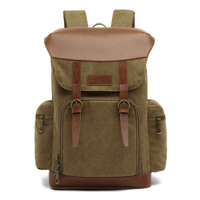 FB001 Vintage crazy horse leather waxed canvas laptop backpack
