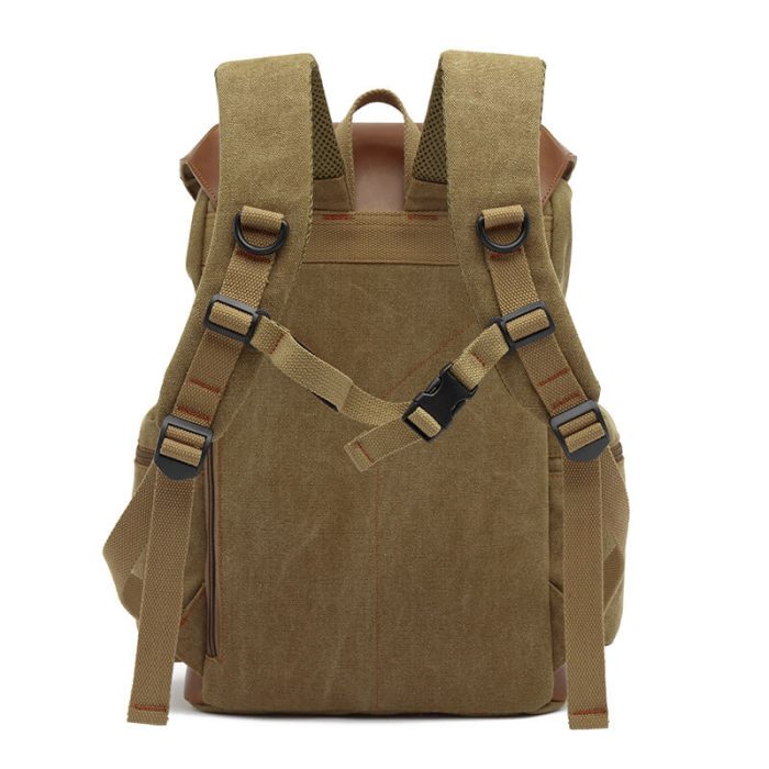 FB001 Vintage crazy horse leather waxed canvas laptop backpack - Image 5
